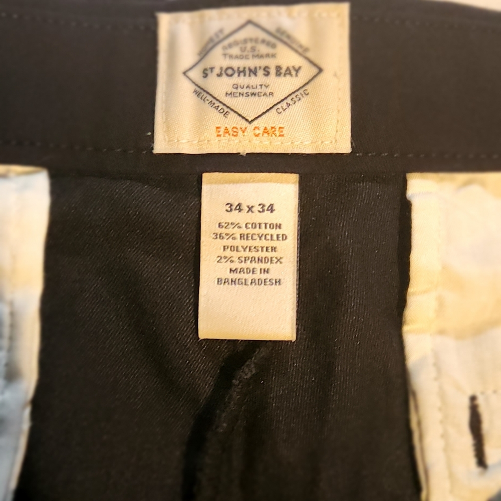 NWT St John's Bay Black Stretch Flat Front Classic Fit Trousers 34x34 - Picture 7 of 9